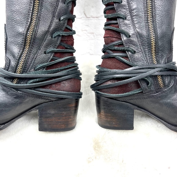 🚫SOLD! 🐎🤠|•FREEBIRD•| Black 'Coal' Lace Up Black Leather & Burgundy Suede🐎 - Picture 6 of 15
